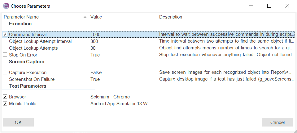 Choose Parameters Dialog